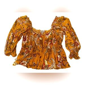 Anthropologie Conditions Apply mustard yellow shirt with ruching. Size Large